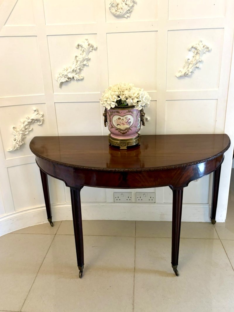 Large Pair of Antique Victorian Mahogany Demilune Console Tables